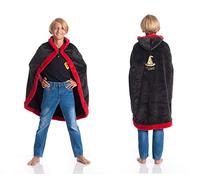 Kanguru Cape à Capuche Wizard/Magicien Enfants, Couverture Polaire, Plaid Canapé, Déguisement Fille, Couvre-Lit, Rouge et Noir, Taille 110 cm