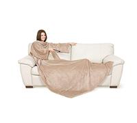 Kanguru Deluxe Cream, Plaid Polaire à manches et poche Kangourou, Super Doux, cocooning plaid canape grande taille, Couverture polaire avec manches, Adultes, Couleur Beige, 140 x 210 cm