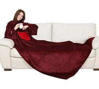 Kanguru Deluxe Passion, Plaid Polaire à manches et poche Kangourou, Super Doux, cocooning plaid canape grande taille, Couverture polaire avec manches, Adultes, Couleur Rouge, 140 x 210 cm