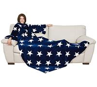 Kanguru Deluxe Stars, Plaid Polaire à manches et poche Kangourou, Super Doux, Plaid canape grande taille, Couverture polaire avec manches, Adultes, Bleu avec Etoiles , 140 x 210 cm