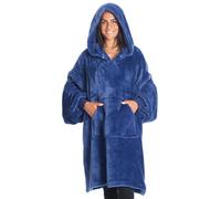 Kanguru Fluffi Midnight Couverture Polaire Sweat à Capuche, Kangurone Pull Plaid Portable Sweat à Capuche à Manches, Effet Fourrure Bleu, Taille Adulte 95 x 95 cm, 1306