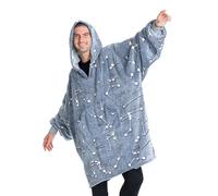 KANGURU Glow Couverture Polaire Phosphorescente Sweat à Capuche, Kangurone Pull Plaid Sweat à Capuches à manches Portable avec Constellations, Bleu, Taille Adulte 95 x 95 cm