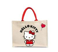 Kanguru - Grand Sac Femme Hello Kitty en Coton avec Anses Rouges | Shopper Tote Bag Doublé avec Poche Intérieure, Idée Cadeau Trendy pour Voyage, Shopping, Sport, Travail, Accessoires Kawaii