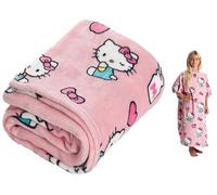 Kanguru Momonga Kids Hello Kitty, Veste Polaire, Plaid Canapé, Couverture Polaire, Poncho, Pull, Cadeau Enfant (4-12 Ans), Sweat Plaid, Rose, 80 x 90 cm