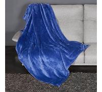 Kanguru Plaid Fluffi Midnight Couverture polaire avec effet fourrure - Couverture moelleuse unie en microfibre pour chambre à coucher, canapé, voyage, enfants, bleu, 130 x 170 cm