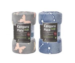 Kanguru Pyjama Party Kit - Set 2 Plaid Glow in the Dark 130 x 150 cm Papillon Gris + Constellations Bleu - Plaid Polaire Souple Fluorescent pour Fêtes Amis Décorations - Idée Cadeau