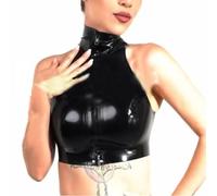Kangxinsheng Mode Col roulé Haut Sans Manches Latex,Noir Femme Latex T-Shirt,avec Fermeture éclair Devant,Convient Costumes Cosplay-XXL