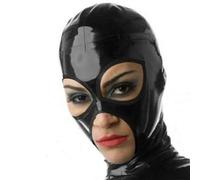 Kangxinsheng Noir Latex Tête Couverture,Masque à Capuche Latex Caoutchouc,Convient aux costumes cosplay carnaval d'Halloween-M