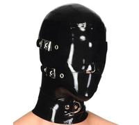 Kangxinsheng Noir Latex Tête Couverture,Purement Fait Main Mode Latex Masques,Convient aux Vêtements Club bar Discothèque Cosplay-S