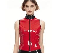 Kangxinsheng Rouge Haut Sans Manches Latex,Caoutchouc Femme Latex T-Shirt,avec Fermeture éclair Devant,Convient Costumes Cosplay-L