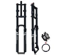 KANGXYSQ 26/27,5/29 Pouces DH Fourche Air Suspension VTT Débattement 180 Mm Fourche Avant Droite 1-1/8" Axe Traversant 15 Mm QR 9 Mm Frein À Disque Double Épaulement Fourches(Black,27.5IN_QR)