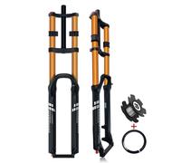 KANGXYSQ 26/27,5/29 Pouces DH Fourche Air Suspension VTT Débattement 180 Mm Fourche Avant Droite 1-1/8" Axe Traversant 15 Mm QR 9 Mm Frein À Disque Double Épaulement Fourches(Gold,29IN_RA)