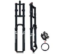 KANGXYSQ 26/27,5/29 Pouces DH Fourche Air Suspension VTT Débattement 180 Mm Fourche Avant Droite 1-1/8" Axe Traversant 15 Mm QR 9 Mm Frein À Disque Double Épaulement Fourches(Black,26IN_RA)