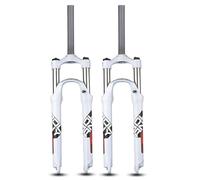 KANGXYSQ 26"/27,5"/29" Ultraléger Alliage D'aluminium VTT Fourche Suspendue 1-1/8" Droite Fourche Avant À Ressort Course 105 Mm QR 9 Mm Verrouillage Manuel(White Red,29in)