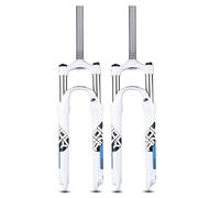 KANGXYSQ 26"/27,5"/29" Ultraléger Alliage D'aluminium VTT Fourche Suspendue 1-1/8" Droite Fourche Avant À Ressort Course 105 Mm QR 9 Mm Verrouillage Manuel(White Blue,29in)
