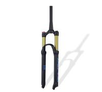 KANGXYSQ 26, 27,5 Et 29 Pouces Fourche À Suspension Pneumatique for VTT Droite 1-1/8" / Conique 1-1/2" Fourches Avant Course 100 Mm Frein À Disque QR 9 Mm Réglage du Rebond(Gold-Tapered-HL,26in)