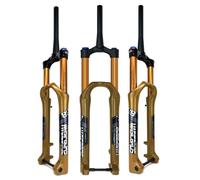KANGXYSQ DH Fourche VTT 27,5/29 Pouces Fourche Suspension Vélo 1-1/2" Tube Conique Air Fourche Descente Débattement 180Mm Frein Disque Fourche Avant Axe Traversant 15 * 110 Mm(Gold,29")