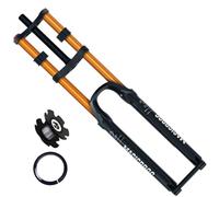 KANGXYSQ Fourche De VTT 26/27,5/29 Pouces DH Fourche À Suspension De Vélo Débattement 145 Mm Frein À Disque Vélo Axe Traversant 15 * 100 Mm Droit 1-1/8" Réglage du Rebond(29in Gold,15 * 100mm)