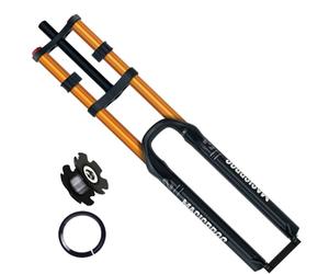 KANGXYSQ Fourche Suspension Avant VTT 26/27,5/29 Pouces DH Frein À Disque Fourches Air Down Hill 1-1/8 Pouces Droites Triple Tree Fourche Avant pour Vélo Déplacement 145 Mm QR 9 ×100 Mm(Gold,26")