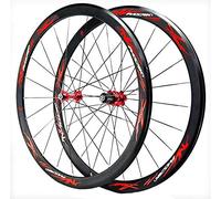 KANGXYSQ Paire de roues de vélo 700 C avant et arrière avec frein C/V 6 griffes 40 mm - Double paroi - Moyeu à dégagement rapide pour cassette 7-12 roues libres (moyeu rouge, logo rouge)