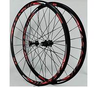 KANGXYSQ Paire Roues Vélo Route 700C, Roues Avant Arrière De Vélo Frein V/C Couche Double Jante Ultralégère 30mm 7 8 9 10 11 12 Vitesse Rayon Plat QR(Black hub Red Logo)