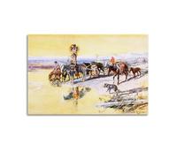 KANGZENG Impression sur toile Charles Marion Russell Painter Works (Indiens voyageant sur Travois) - Art mural décoratif pour salon, chambre à coucher - 20 x 30 cm