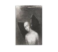 KANGZENG Impression sur toile Odilon Redon Painter Works (De Gevallen Engel Slaat Zijn Zwarte Vleugels Uit) - Décoration murale pour chambre à coucher, salon - 40 x 60 cm