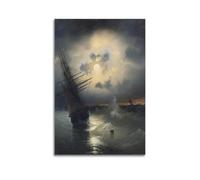 KANGZENG Toile murale à suspendre Ivan Aivazovsky Œuvres de peintre (Un bateau à voile sur une haute mer au clair de lune) Décoration murale 40 x 60 cm