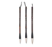 Kanhao Lot de pinceaux de calligraphie pour débutants, normal/cursif | Poignée en bambou, poils respectueux de l'environnement, moyen, grands, 3 pièces, peinture chinoise traditionnelle