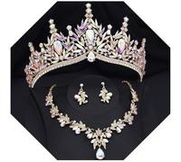 kanivele Parure de bijoux pour femme avec diadème et collier, boucles d'oreilles, diadème et couronne de princesse - Accessoires de fête d'anniversaire, Adjustable, Cristal, Strass en cristal