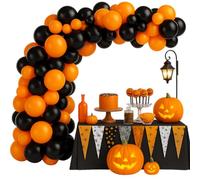 KANJAARA Kit d'arche de ballons pour Halloween, lot de 100 ballons en latex orange et noir, 25,4 cm, avec points de colle et bande d'arche de 4,9 m