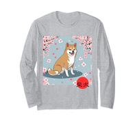 Kanji Japonais Shiba Inu Sakura Fleurs de Cerisier Manche Longue