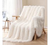 KANKAEU Plaid Fourrure Blanc 160x200 cm, Couverture Polaire Matrimoniale, Plaid Épais et Doux pour Lit Double, Réversible, Facile à Entretenir, Idée Cadeau Élégante