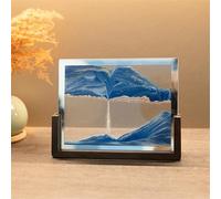 KANLVU Cadre Sable Mouvant Mouvement Liquide, Forme Carrée Peinture De Sable Qui Coule En 3D Avec Socle En Bois Zen Méditation Art Du Sable En Mouvement(Bleu)