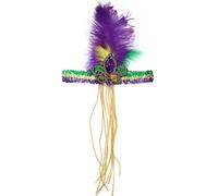 KANLVU Coiffe De Showgirl avec Paillettes Multicolores Et Pompon en Perles Coiffe à Plumes D'autruche pour éclairage De Scène, pour Chanteurs, Carnaval Brésilien Paillettes Coiffe(26)