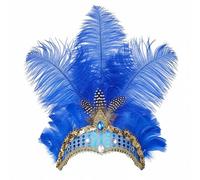 KANLVU Coiffe Scintillante De Danseuse pour Carnaval, Ornée De Paillettes Et De Plumes D'autruche Multicouches, Coiffe à Plumes pour Les Spectacles, Les Défilés, Les Célébrations(Bleu)