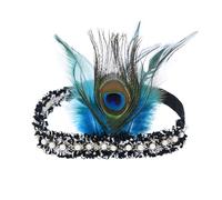 KANLVU Fait Main Perles Coiffe en Plumes De Paon Rétro Indien Coiffe à Plumes pour Femmes Coiffe De Showgirl pour Costumes Gatsby, Spectacles De Vaudeville(Bleu)