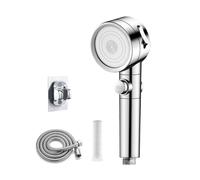 KANLVU Pommeau Douche Anti Calcaire Avec 3 Réglages Tete De Douche à Jet D'eau Turbo Pommeau De Douche Haute Pression, Cartouche Filtrante Intégrée Et Bouton Pause(Silver,3Pcs)