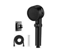 KANLVU Pommeau Douche Anti Calcaire Avec 3 Réglages Tete De Douche à Jet D'eau Turbo Pommeau De Douche Haute Pression, Cartouche Filtrante Intégrée Et Bouton Pause(Noir,3Pcs)