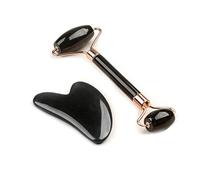 KANLVU Rouleau De Jade Visage Et Ensemble D'outils Gua Sha Visage, Appareil De Massage Pour Le Drainage Lymphatique, Lisser Les Ridules, Rouleau Visage(Noir)