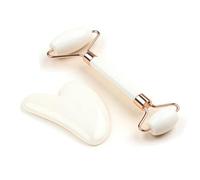 KANLVU Rouleau De Jade Visage Et Ensemble D'outils Gua Sha Visage, Appareil De Massage Pour Le Drainage Lymphatique, Lisser Les Ridules, Rouleau Visage(Blanc)