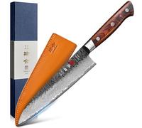 kanngou Gyuto Couteau de cuisine damassé 21 cm Couteau de chef japonais extra tranchant en acier VG-10 avec manche ergonomique en bois pakka, design robuste et boîte cadeau