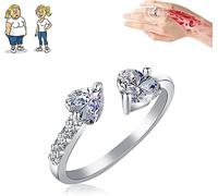Kanni Bague de calcédoine Ioni, bague en cristal de quartz pour perte de poids, double cœur, bague magnétique de thérapie de drainage lymphatique pour femme, One-size, Titane et cuivre