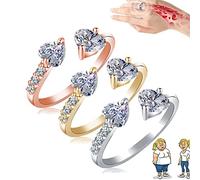Kanni Bague de calcédoine Ioni, bague en cristal de quartz pour perte de poids, double cœur, bague magnétique de thérapie de drainage lymphatique pour femme, One-size, Titane et cuivre