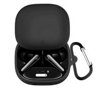 KANOYO Coque en silicone compatible avec Anker Soundcore Liberty 4 Pro, coque de protection intégrale, prend en charge le chargement sans fil, résistante aux chocs, avec mousqueton (noir)