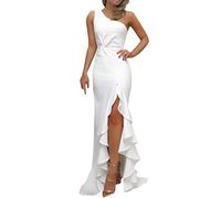 Kanpola Robe élégante pour femme - Robe de soirée, de cocktail et de fête - Robe de soirée formelle, à une épaule et volants, B2-18 - Blanc, 36