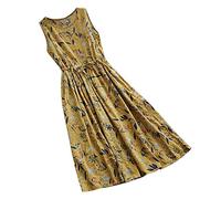 Kanpola Robe tunique élégante à fleurs pour femme - Robe tunique festive - Robe de mariage - Mini robe de cocktail - Robe maxi - Robe de soirée, jaune, 46