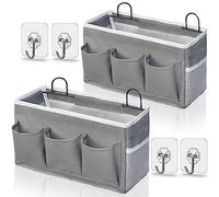 Kanrichu Lot de 2 grands sacs de rangement muraux à suspendre à une porte en lin avec poches, poubelle étanche pour cuisine, chambre, bureau, camping-car (gris_2 pièces)