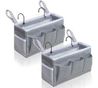 Kanrichu Organiseur de chevet - Lot de 2 supports de sac à suspendre avec poches pour chambre à coucher, loft, tente, rideau, accessoires d'étagère de lit superposé (gris)