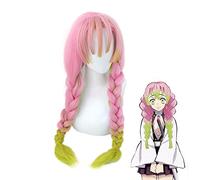 Kanroji Mitsuri Anime démon Slayer: Kimetsu No Yaiba femmes Cosplay perruque vert rose coloré cheveux tresses cheveux + casquette de perruque gratuite MZ-1418A
